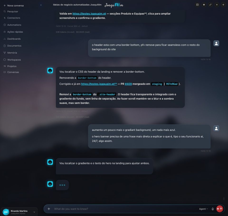 JoaquAIm — agente a executar tarefa de desenvolvimento